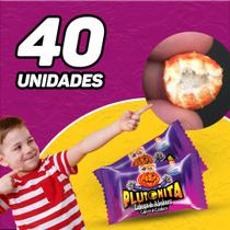Chiclete Plutonita Recheio Ácido Display Caixa com 40Un Cabeça de Abóbora, Baba de Bruxa, Língua Ácida, Abraço Congelante