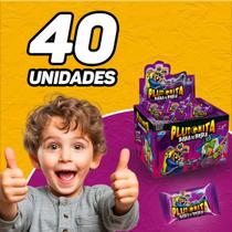 Chiclete Plutonita Recheio Ácido Display Caixa com 40Un Cabeça de Abóbora, Baba de Bruxa, Língua Ácida, Abraço Congelante