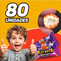 Chiclete Plutonita Recheio Ácido Display Caixa com 40Un Cabeça de Abóbora, Baba de Bruxa, Língua Ácida, Abraço Congelante