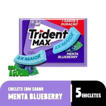 Chiclete Trident Max Menta Blueberry Sem Açúcar 16g - Embalagem com 5 Unidades