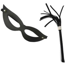 Chicote com haste e máscara tiazinha preta sexshop