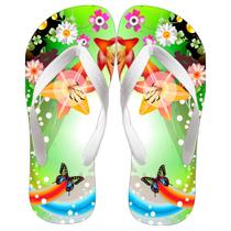 Chinela Feminina Estampa Florida Jardim de Borboletas Modelo Adulto Macio e Confortável