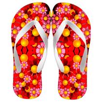 Chinela Feminina Estampa Florida Rosa com Laranja Modelo Adulto Estiloso Moderno e Confortável