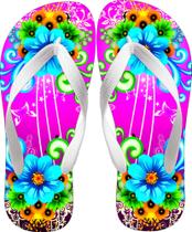 Chinela Feminina Floral Roxa com Tira Branca