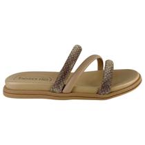 Chinelo Beira Rio Feminino Conforto Slide Tiras Brilho Strass Original Moda Cor:Bege/DouradoTamanho:39