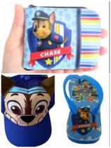Chinelo ,bone e carteira infantil novo modelo da patrulha CHASE , super kit 3 em 1