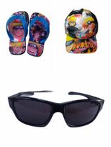 Chinelo ,bone infantil Miquei , sonic e naruto ,Mais óculos de sol , super kit para seu filho