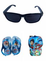 Chinelo boné patrulha canina mais óculos infantil ,Kit 3 e 1 para seu filho