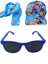 Chinelo boné patrulha canina mais óculos infantil ,Kit 3 e 1 para seu filho