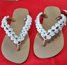Chinelo Bordado Havaianas Adulto Bege