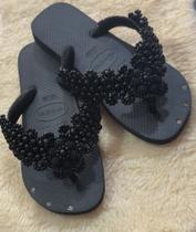 Chinelo bordado preto renda francesa 39/40
