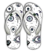 Chinelo Casual Estampa Olho Grego Cor Preto e Branco Delicado Confortável Bonito Adulto