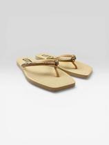 Chinelo Com Bico Quadrado E Pedras Bege/Mt39