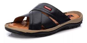 Chinelo Comfort Masculino Em Couro Preto 807