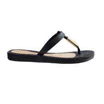 Chinelo confort Terra e Água moda praia preto com detalhe dourado