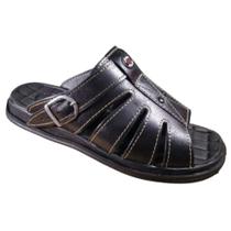Chinelo Couro Legítimo Sandália Franciscano Masculino Ortopédico Preto