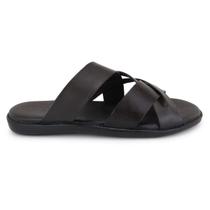 Chinelo Couro Masculino Sandália Tiras Confortável Franciscano Casual Tradicional Café