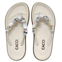 Chinelo de Dedo Feminino Moderno Tiras Pedras Flat Cacci