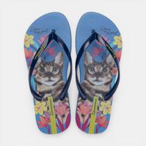 Chinelo De Dedo My Pets Ipanema Com Chaveiro Gato Azul