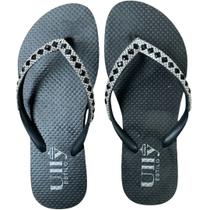 Chinelo de Dedo Preto Com Detalhe na Tira Preto e Prata - ULLY Chinelo de Dedo Preto Com Detalhe na Tira Preto e Prata - ULLY