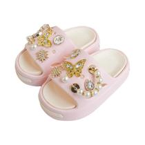Chinelo De EVA Antiderrapante Com Sola Macia Para Meninas, Desenho De Borboleta Dourada Com Pérolas, Chinelo De EVA Antiderrapante Com Sola Macia Para Meninas, Desenho De Borboleta Dourada Com Pérolas,