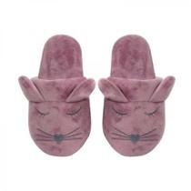 Chinelo de Quarto Infantil 25/26 Poliéster Gato Lilás Basic+ Antiderrapante