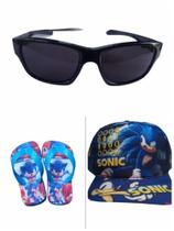 Chinelo e boné Miquei , Naruto e sonic , mais óculos de sol infantil , super kit 3 em 1