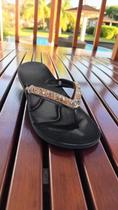 Chinelo Feminino Anatômico Com Strass Dourado