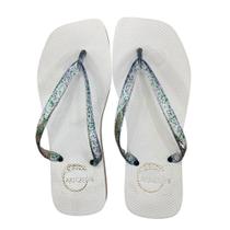 Chinelo Feminino Básico Branco Conforto Bico QuadradoTira Brilho