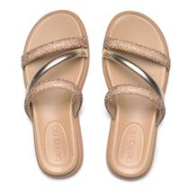 Chinelo Feminino Beira Rio Flatform Tiras Strass e Metalizad