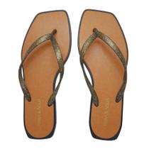 Chinelo Feminino Bico Quadrado De Dedo Terra e Água Glitter