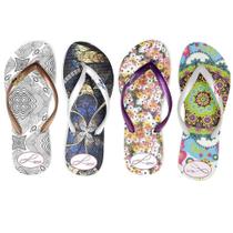 Chinelo Feminino Borracha Tiras Estampado Kit 4