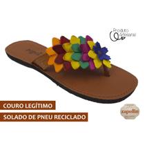 Chinelo Feminino Couro Legítimo Solado Antiderrapante REF16