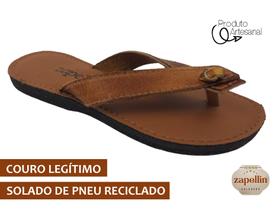 Chinelo Feminino Couro Legítimo Solado Antiderrapante REF18