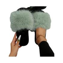 Chinelo Feminino de Pele com Pelúcia - Macio, Antiderrapante e Durável (Inverno 2024)