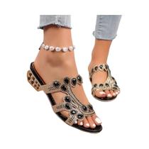 Chinelo Feminino De Tamanho Grande Com Strass Moda Verão 2024 Sandálias De Praia De Salto Alto