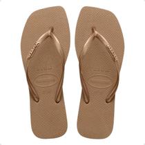 Chinelo Feminino Dedo Havaianas Sl Sq Logo Met Fc Dourado
