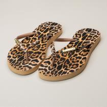 Chinelo Feminino em Animal Print com Tiras Finas e Solado Redondo - Rafitthy - Onça e Bege