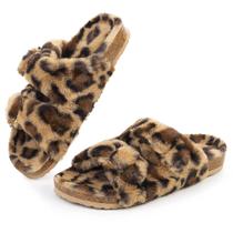 Chinelo feminino FITORY, bico aberto, pele de coelho sintética, leopardo 8