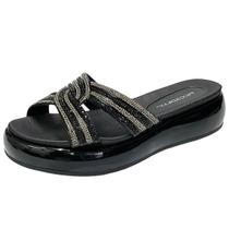 Chinelo Feminino Flatform Conforto Tiras Strass Piccadilly