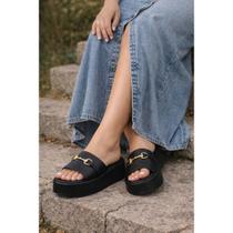Chinelo Feminino Flatform Corrente Dourada Tendência Confortável Casual Verão Leve Trend Elegante
