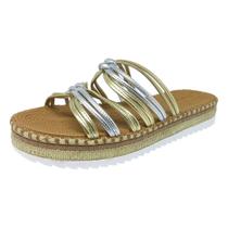 Chinelo Feminino Flatform Metalizado Palha Conforto Moleca Chinelo Feminino Flatform Metalizado Palha Conforto Moleca