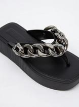 Chinelo Feminino Flatform Petite Jolie Hit Preto Corrente Prata