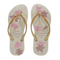 Chinelo Feminino Havaianas Slim Organic Bega Com Dourado