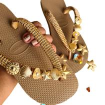 Chinelo Feminino Havaianas Top Customizado Praiano Lateral Conchas