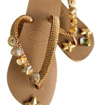 Chinelo Feminino Havaianas Top Customizado Praiano Lateral Conchas Chinelo Feminino Havaianas Top Customizado Praiano Lateral Conchas