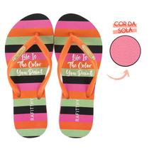 Chinelo Feminino Life is The Color Listrado - Rafitthy - Laranja e Pink