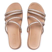 Chinelo Feminino Moleca Flatform com Tiras de Strass Nude