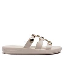 Chinelo Feminino Moleca Flatform em Napa com Detalhes Metalizados Off White