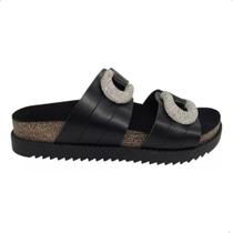 Chinelo Feminino Moleca Flatform Strass Fivela Macio